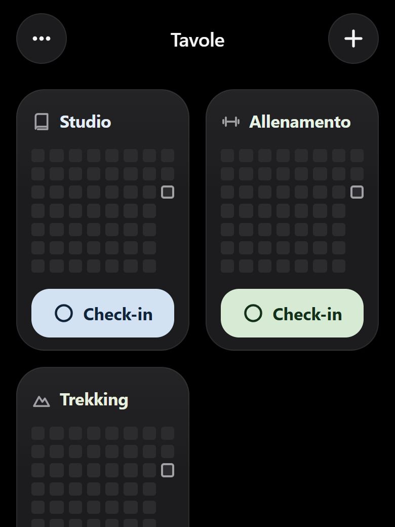 Schermata iniziale dell'app Tavole